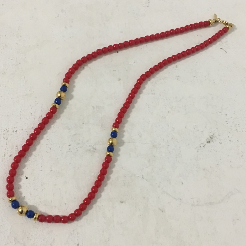80s Vintage Monet Red Blue Gold Beaded Necklace